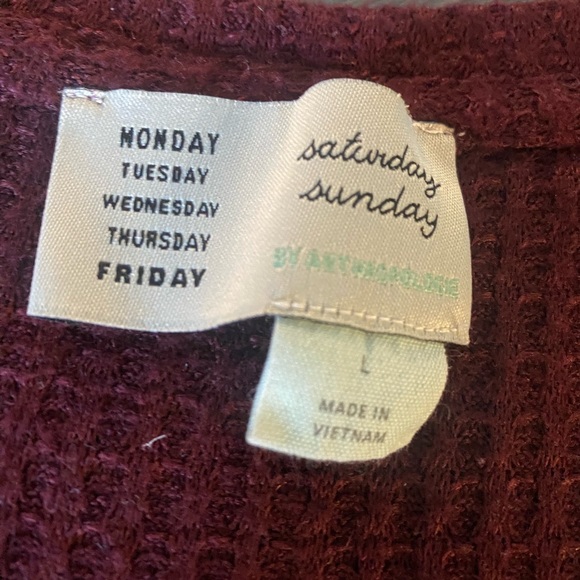 anthropologie Saturday Sunday maroon waffle lounge top with ruffle detail size L - Picture 2 of 2